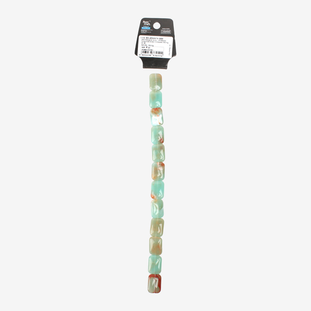 Designer Acrylic Art Beads Turquoise Green 12 Beads 1 String