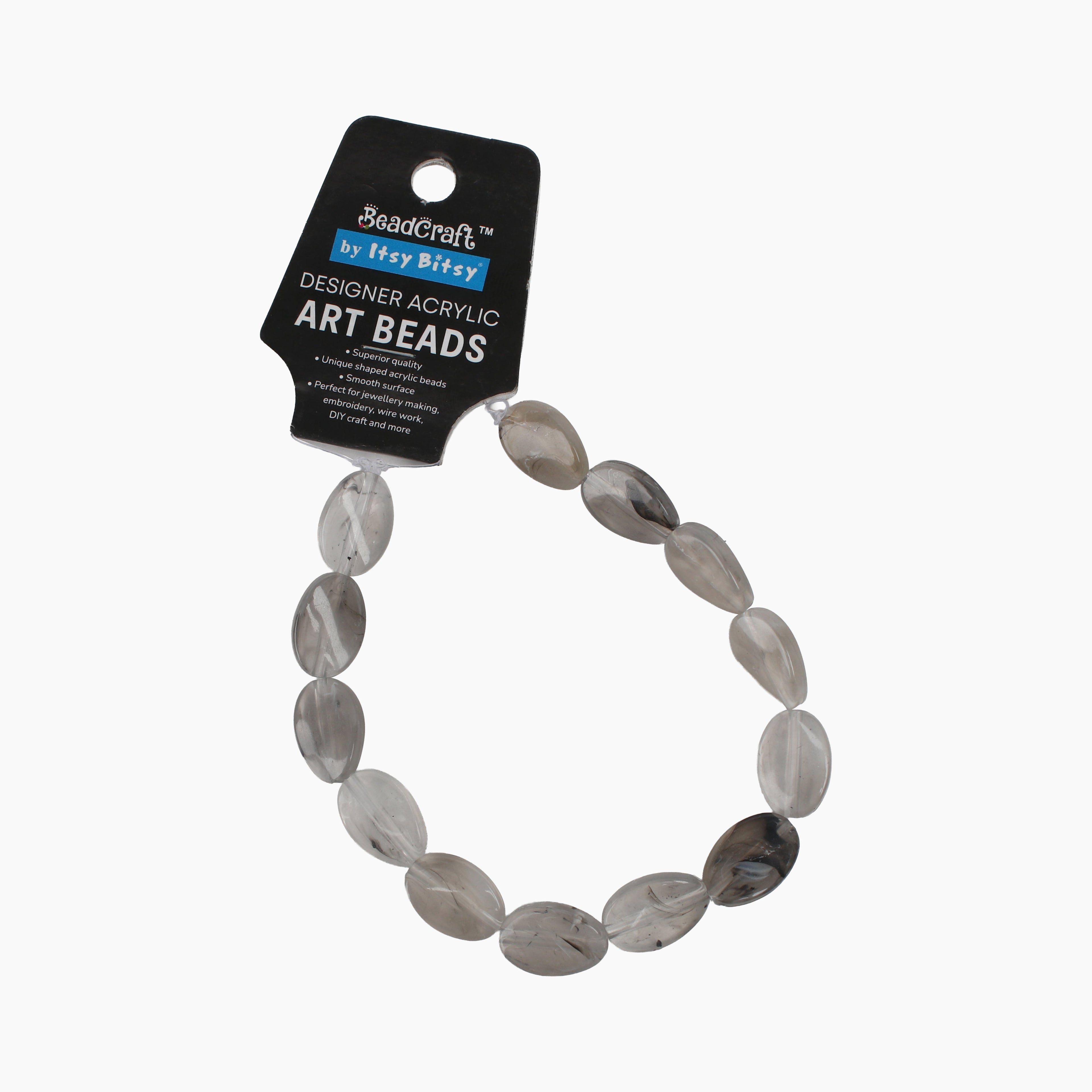 Designer Acrylic Art Beads Smoky Grey 13 Beads 1 String