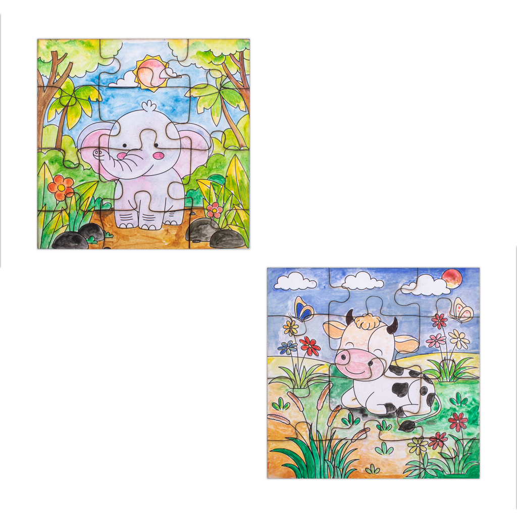 DIY Paint and Play Jigsaw Puzzle Kit - Cow & Elephant, 1 Box