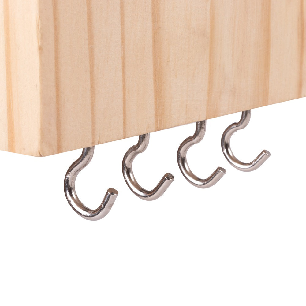 Pinewood Wall Hanging Key Holder with 4 Hooks, Approx. L 5in x H5in x D0.7in, 1pc