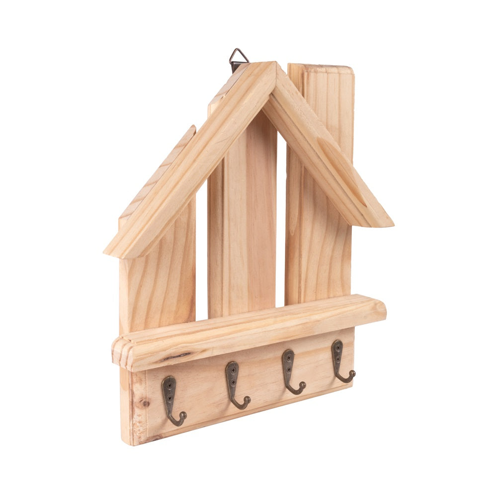 Pinewood Key Hanger with 4 Hooks - Home  Approx. L9.5in x W1.57in x H10in, 1pc