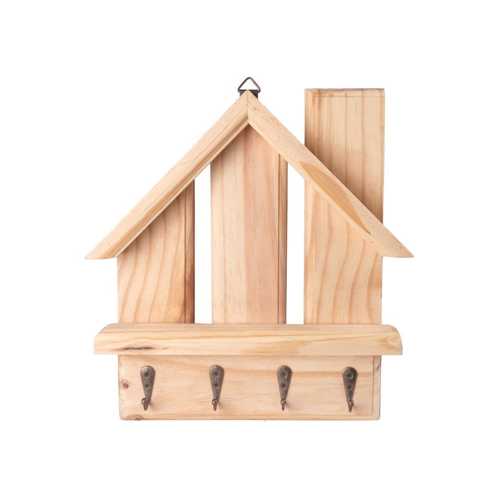 Pinewood Key Hanger with 4 Hooks - Home  Approx. L9.5in x W1.57in x H10in, 1pc