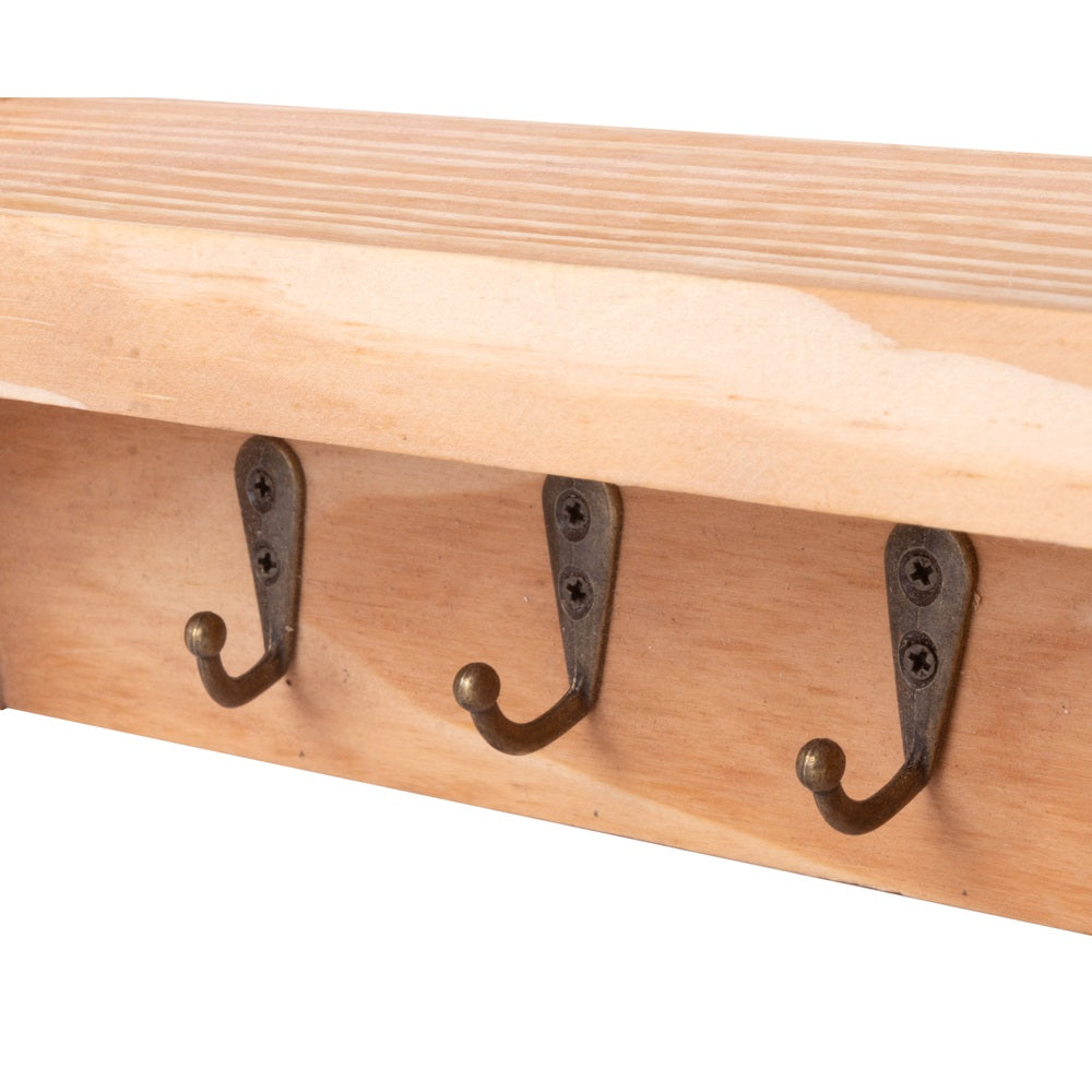 Pinewood Rack and key Holder with 4 Hooks, Approx. L12in x W3in x H9.25in, 1pc