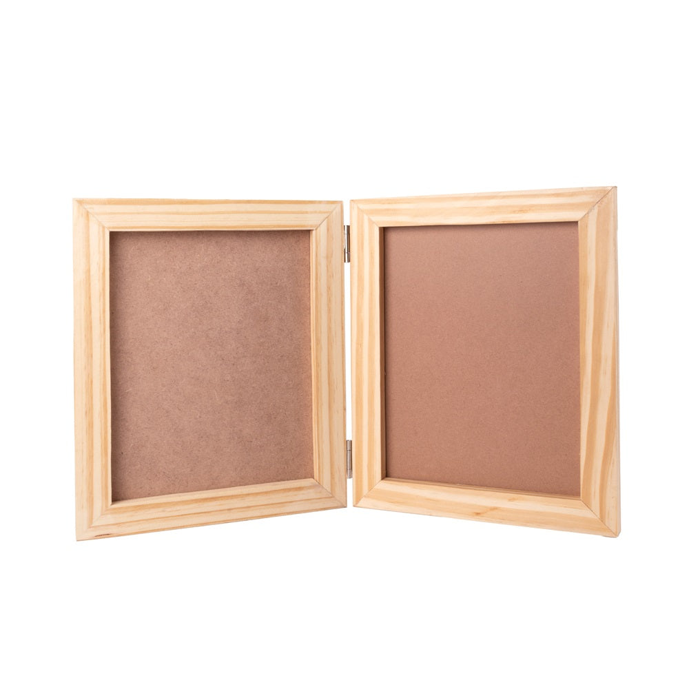 Pinewood Dual Picture Frame with Hinge,  Approx. L16.14in x H10in x D0.59in, 1pc