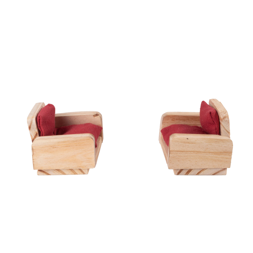 Wooden Miniature Single Sofa Chair Approx L2.24inch x W1.85inch x H1.77inch 2pc