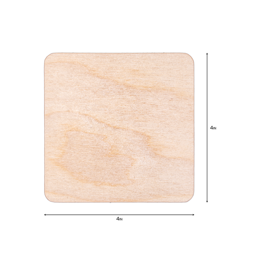 Coaster - Birch Wood, Square 4in X 4inch, 4mm Thick, Set of 4pc