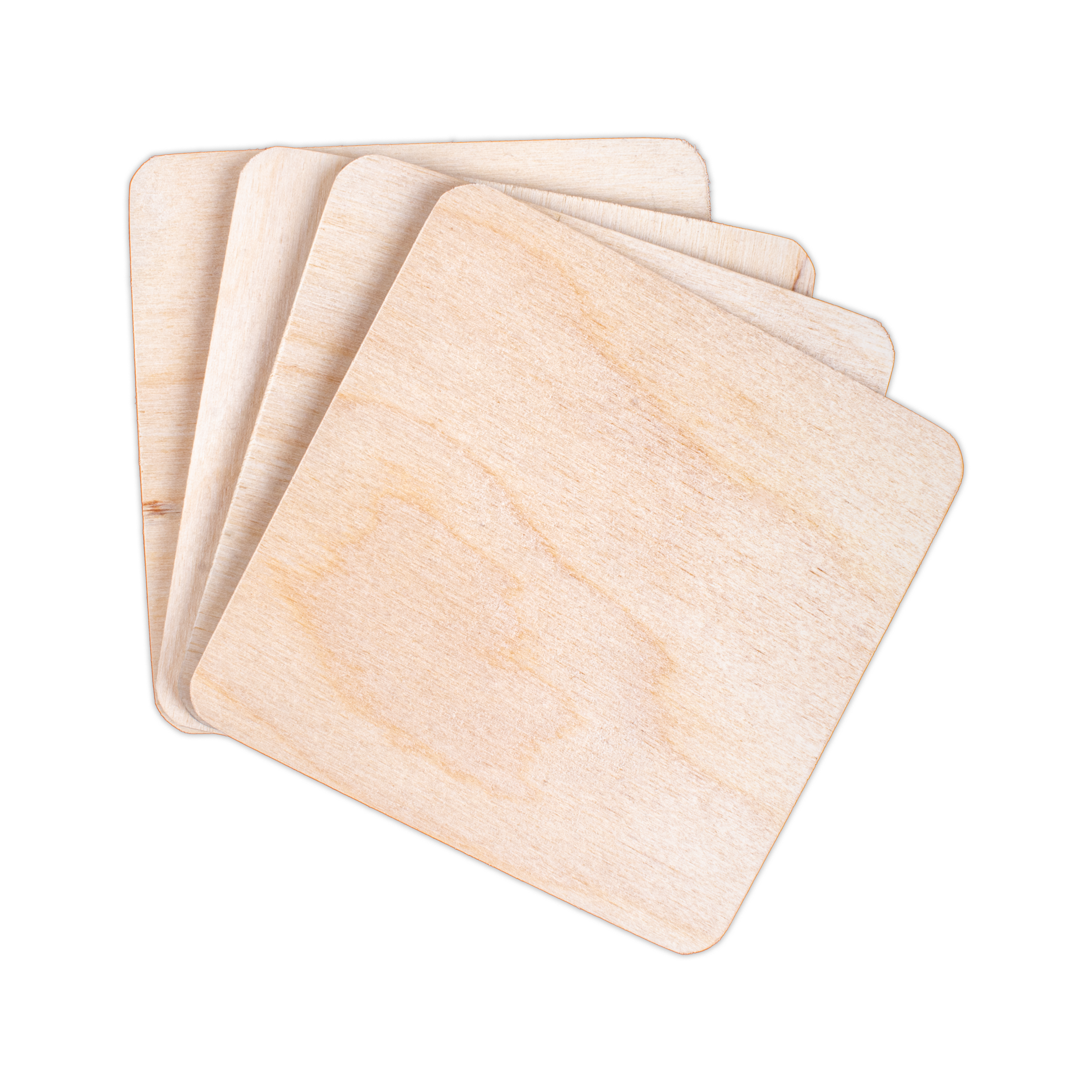 Coaster - Birch Wood, Square 4in X 4inch, 4mm Thick, Set of 4pc