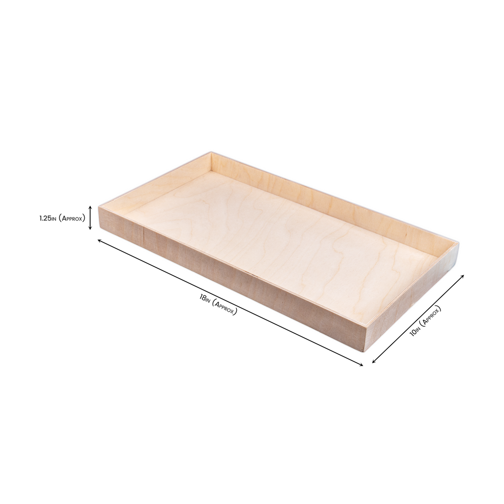 Wooden Tray - Birch Wood, Approx L18in x W10in x H1.25in, 4mm Thick, 1 pc
