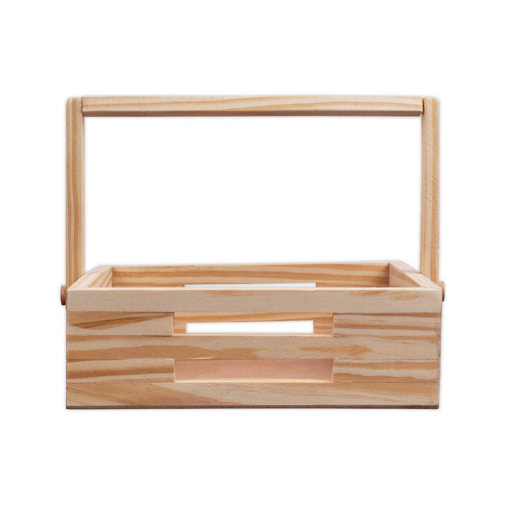 Basket with Handle - Pinewood, Approx L6in x W8in x H2.5in, 1 pc