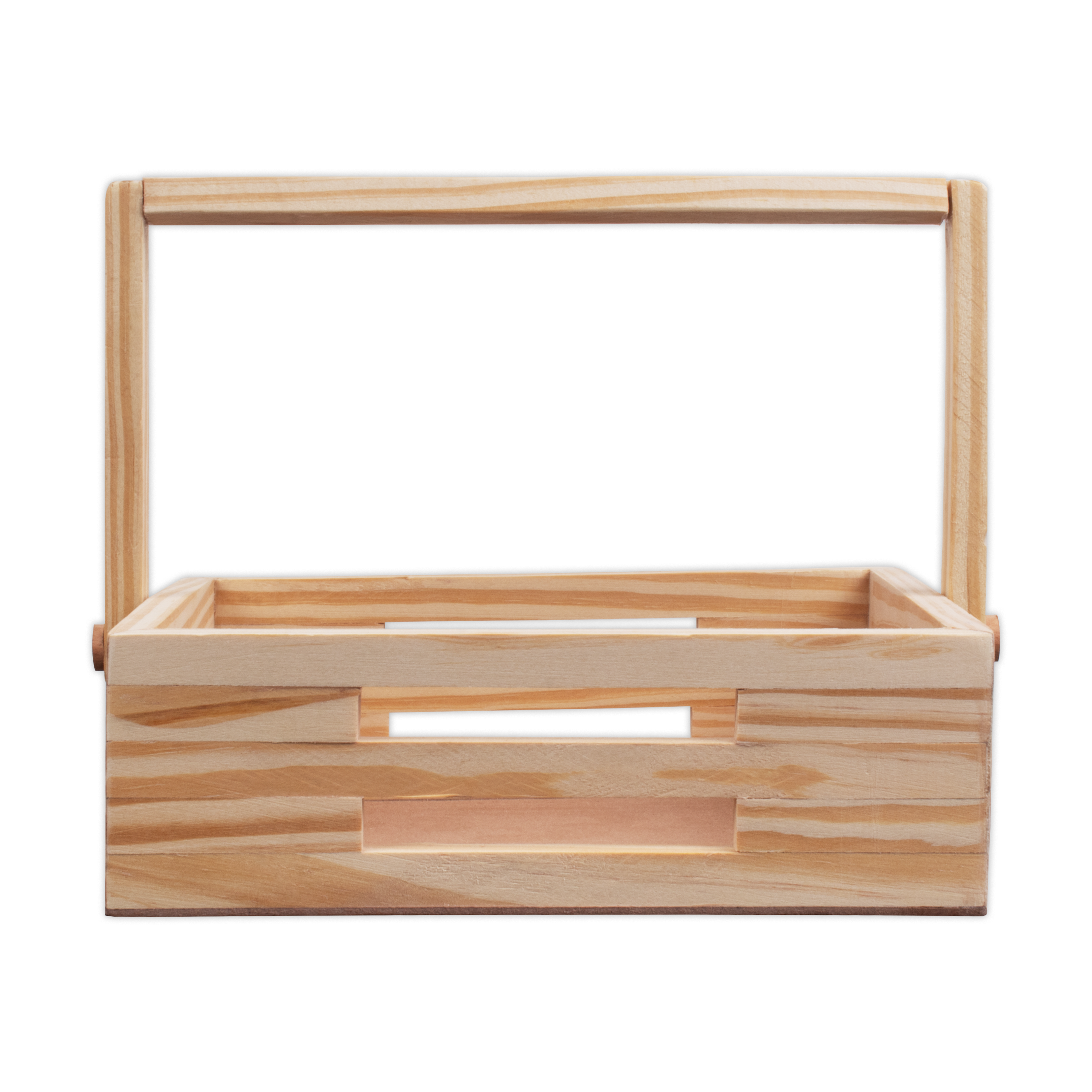 Wooden Basket with Handle - Pinewood, Approx L9.5in x W9.5in x H3in, 1 pc
