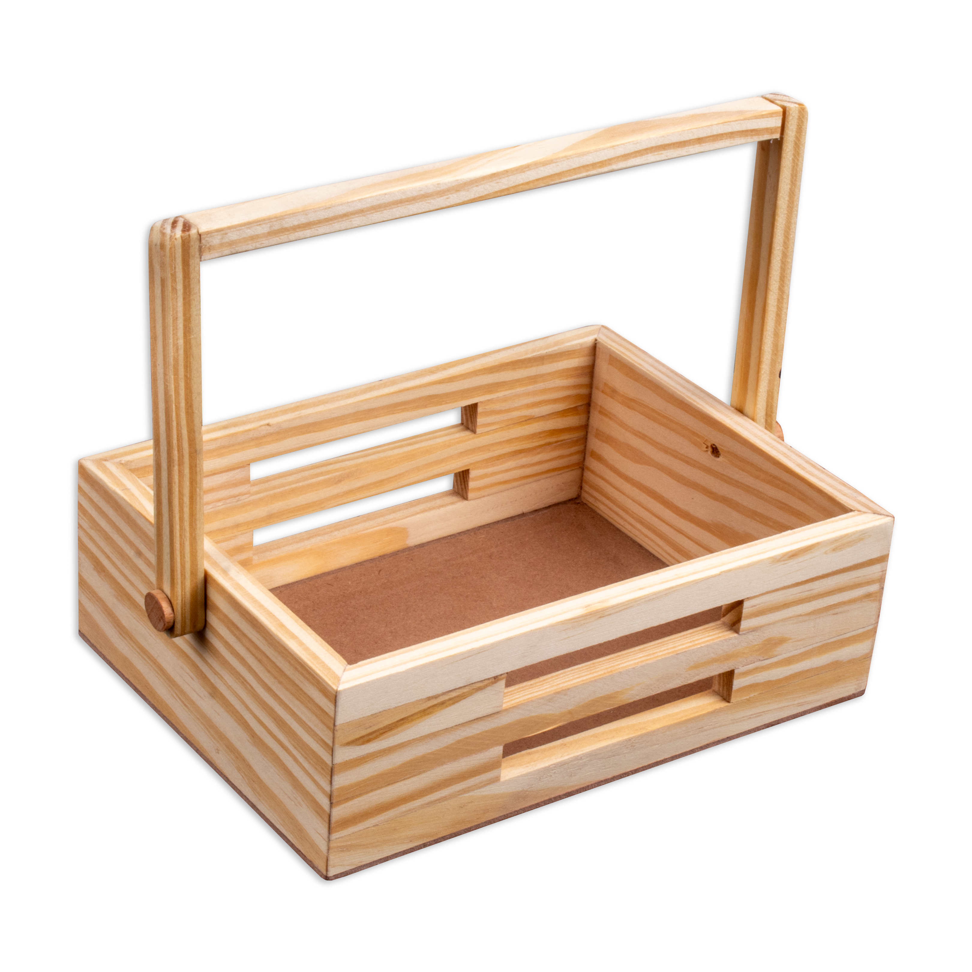 Wooden Basket with Handle - Pinewood, Approx L9.5in x W9.5in x H3in, 1 pc
