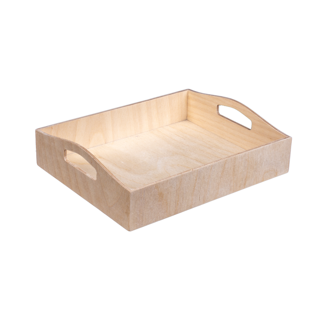 Wooden Contour Handle Tray - Birch Wood, L8in x W10in x H2in, 1 pc