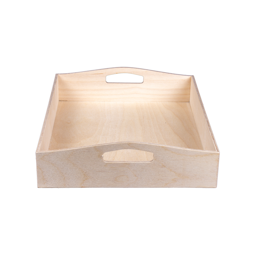 Wooden Contour Handle Tray - Birch Wood, L10in x W12in x H2.25in, 1 pc