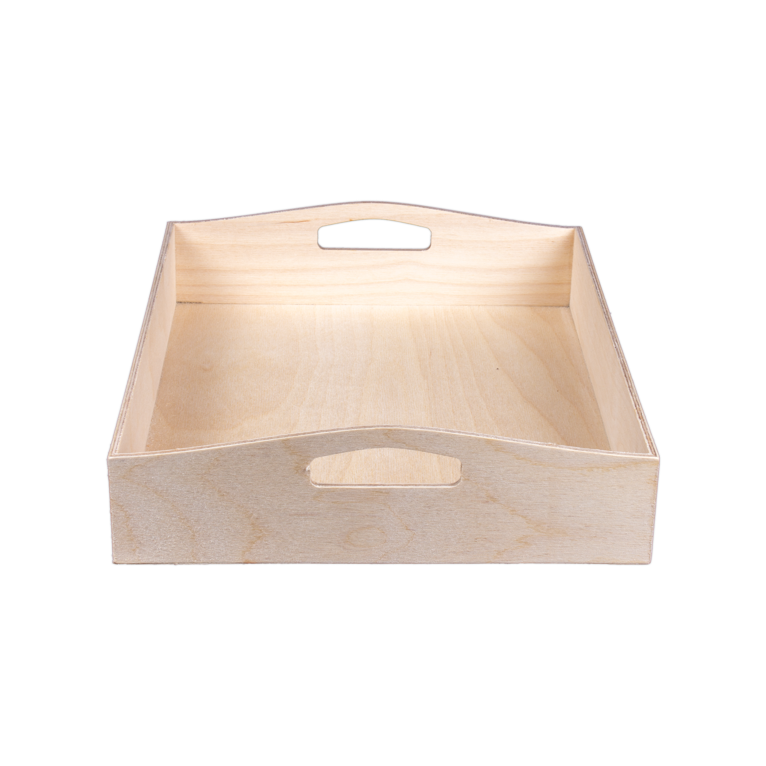 Wooden Contour Handle Tray - Birch Wood, L10in x W12in x H2.25in, 1 pc