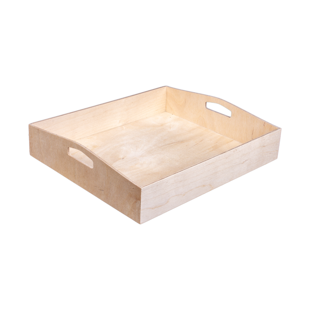 Wooden Contour Handle Tray - Birch Wood, L12in x W14in x H2.25in, 1 pc