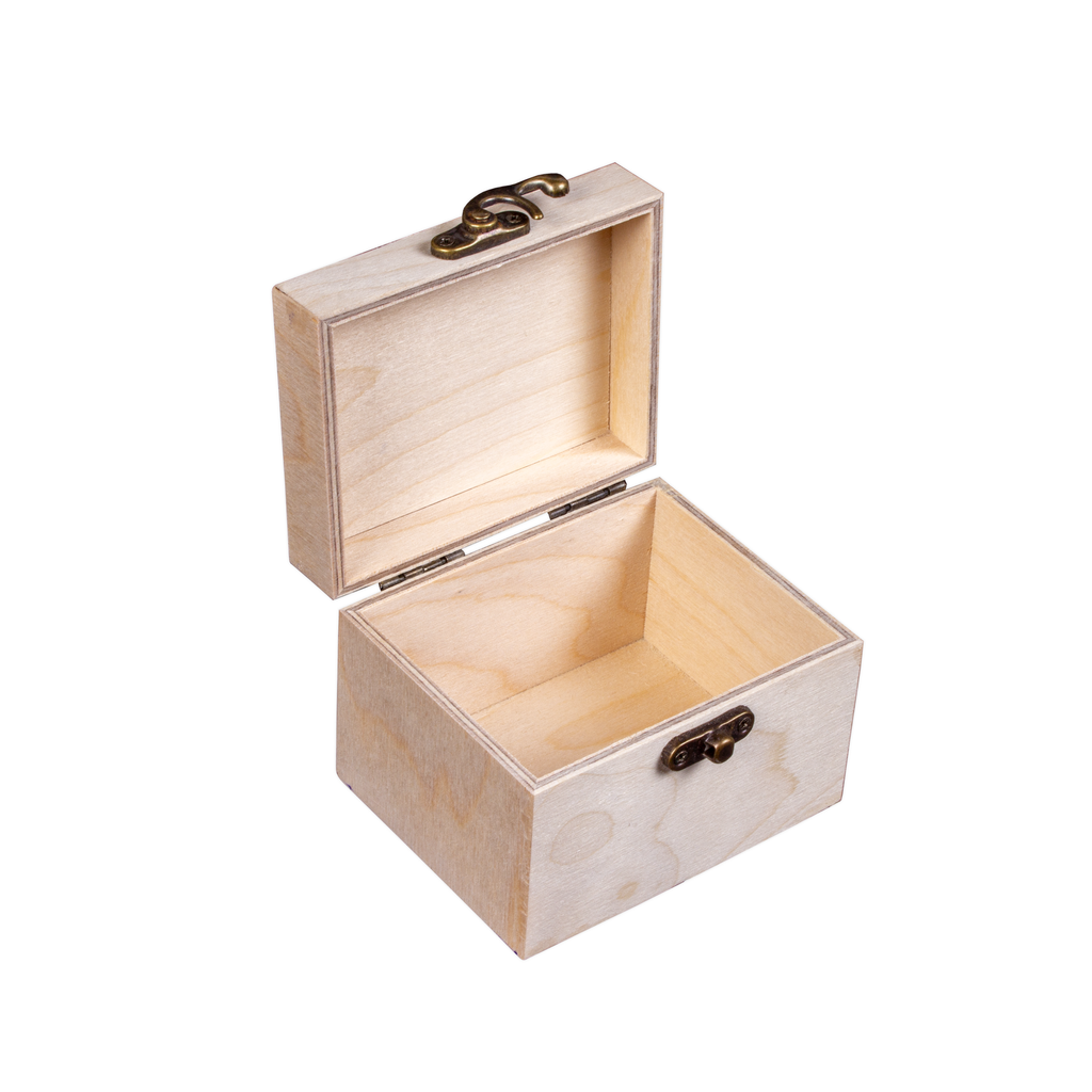 Wooden Trinket Box With Metal Latch - Birch Wood, L3in x W2.5in x H2in, 1 pc