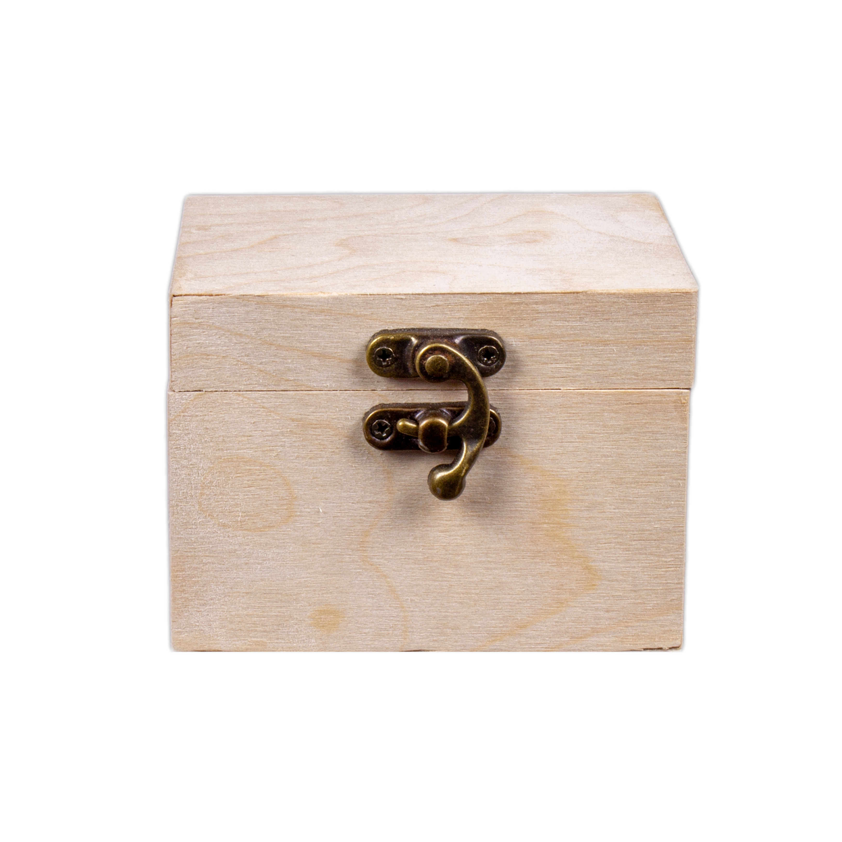 Wooden Trinket Box With Metal Latch - Birch Wood, L3in x W2.5in x H2in, 1 pc