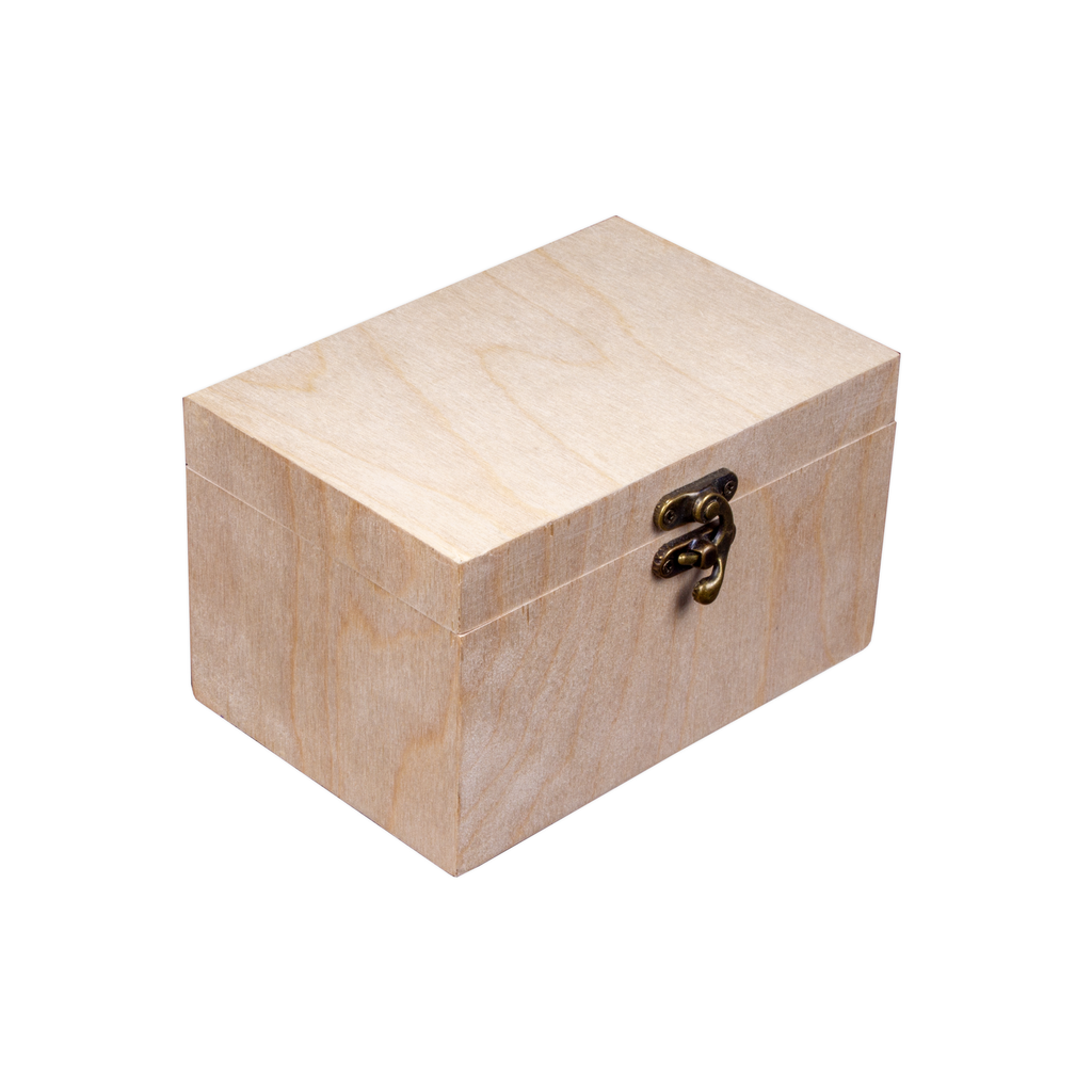 Wooden Trinket Box With Metal Latch - Birch Wood, L4in x W3in x H2.75in, 1 pc