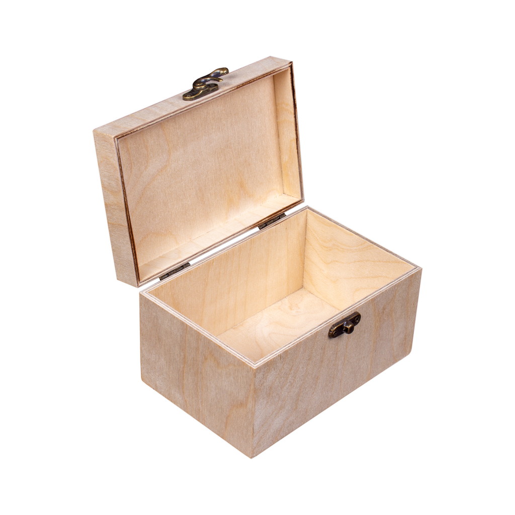 Wooden Trinket Box With Metal Latch - Birch Wood, L4in x W3in x H2.75in, 1 pc