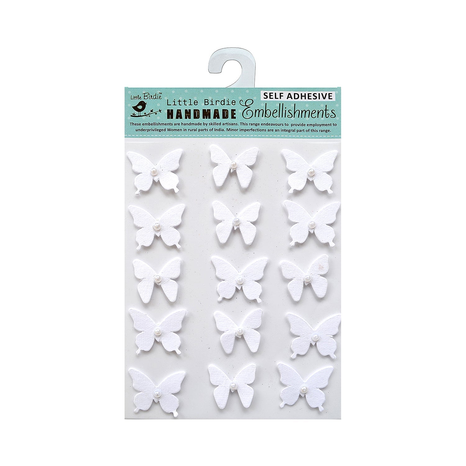 Handmade Embossed Pearl Butterfly White 15pc