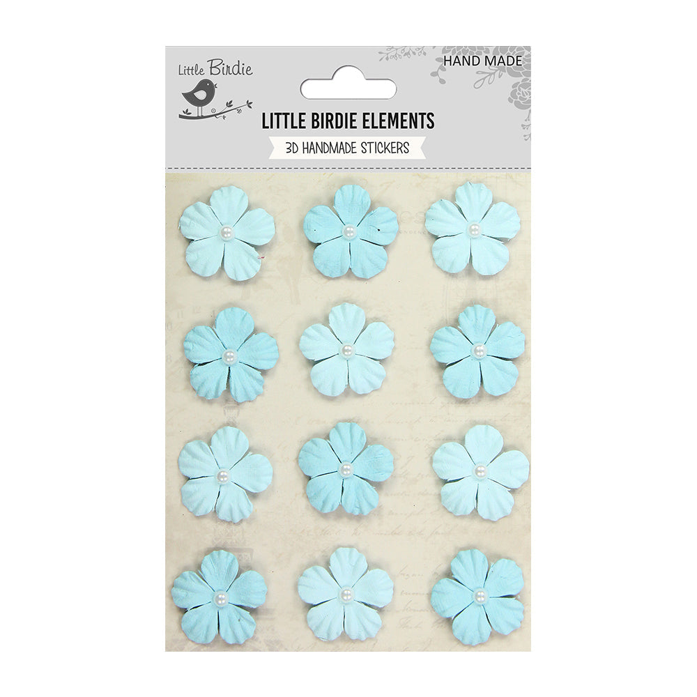 Handmade Embossed Pearl Petal Flowers Blue 12Pcs Lb