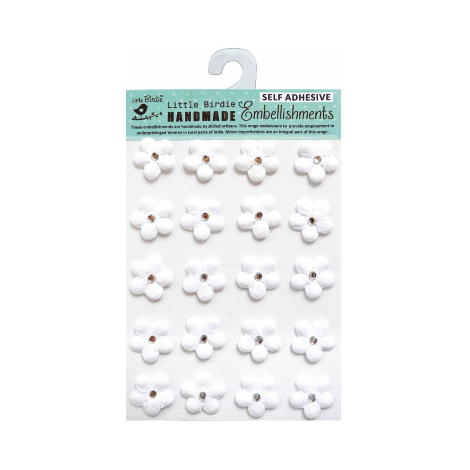 Embossed Jewelled Daisies White 20 Pc