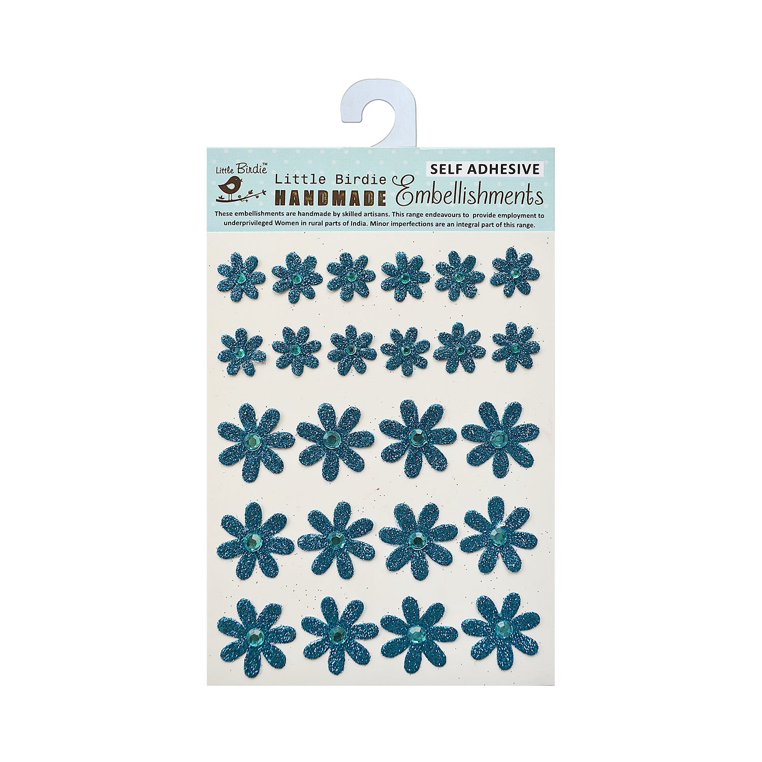 Handmade Emblishment Glitter Pearl Florettes Blue 24pc