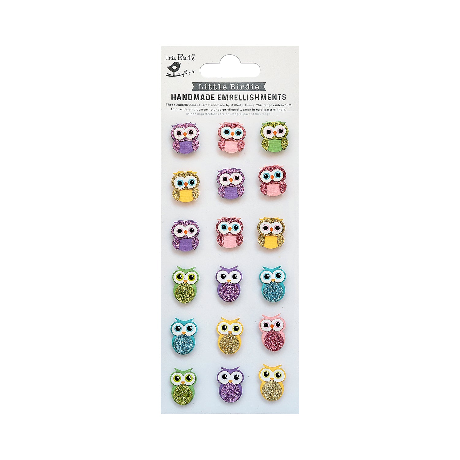Mini Glitter Stickers Owls 18pc