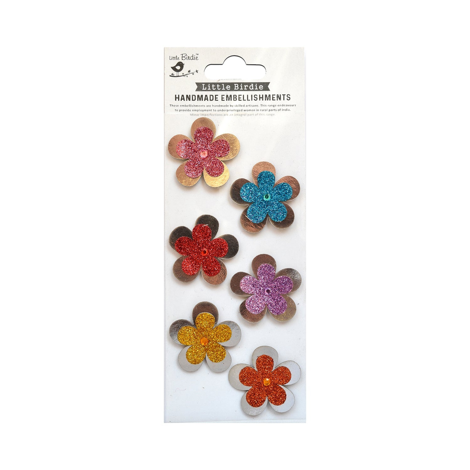 Self Adhesive Stickers Glitter Flowers 6pc