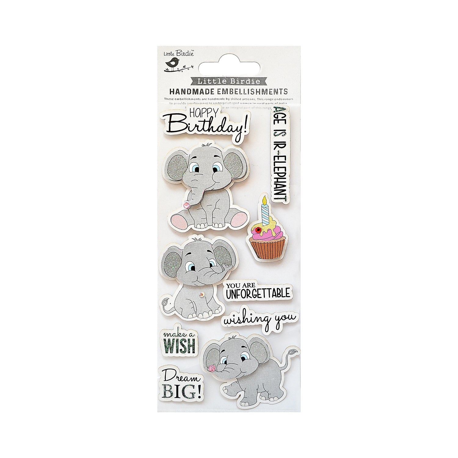 Self Adhesive Stickers Elephant Birthday Wishes 10pc