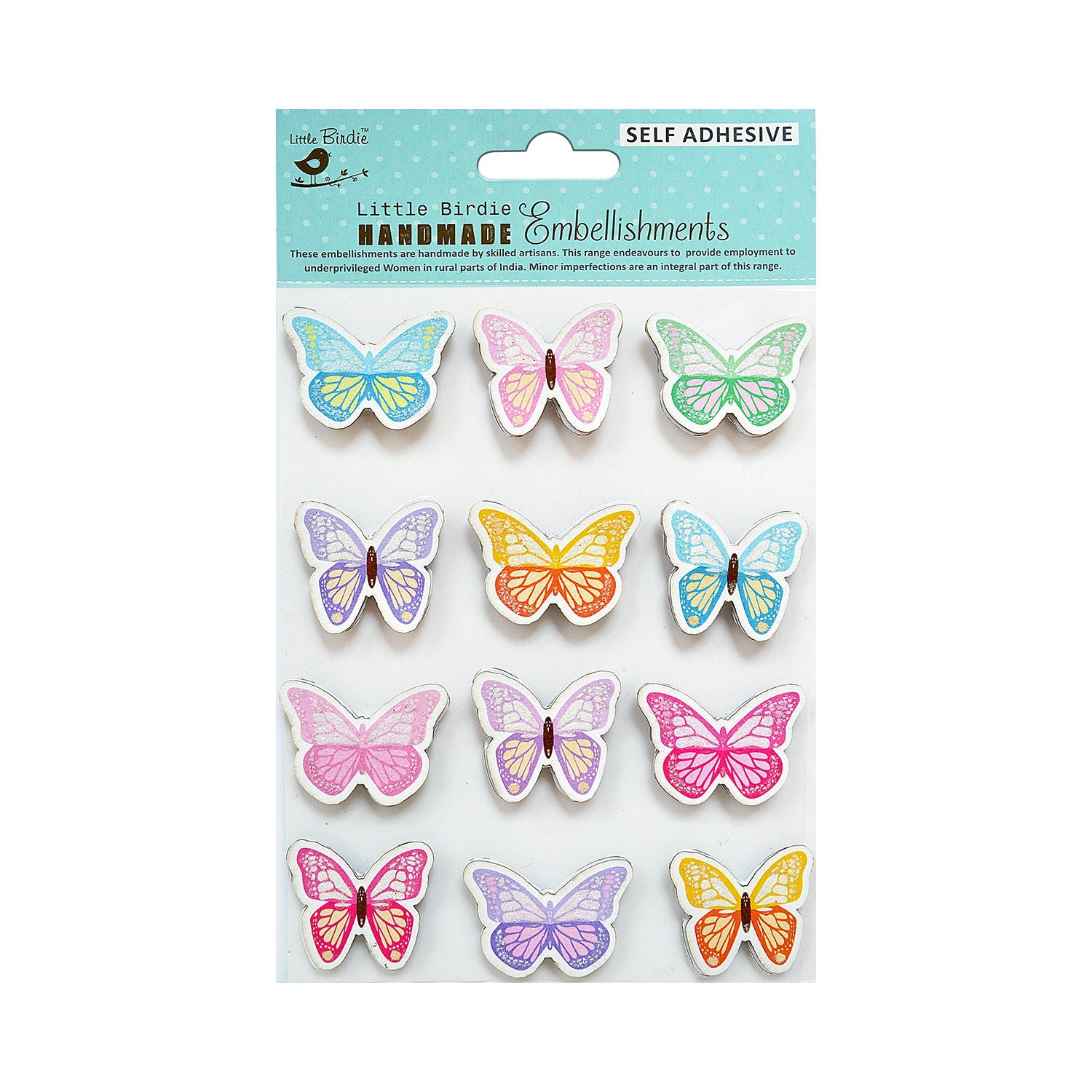 Self Adhesive Sparkle Flutter 3D Stickers 12pc