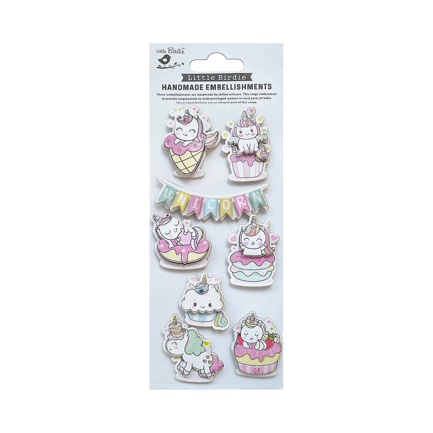 Handmade Stickers 3D Glitter Unicorn Treat 8pc