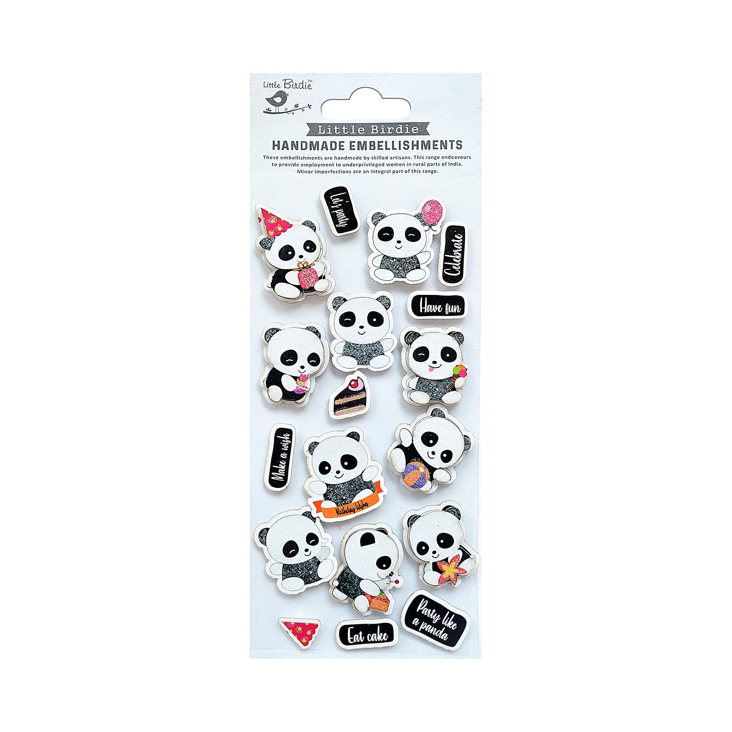 Stickers 3D Glitter Panda Party 18pc