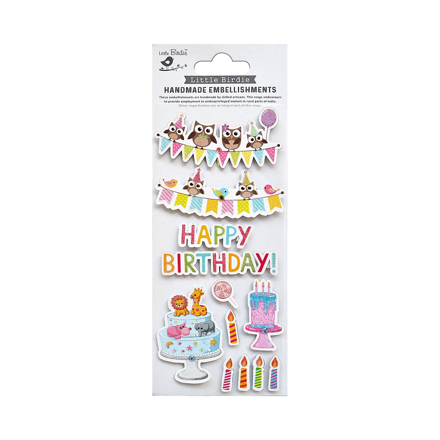 Stickers 3D Glitter Birthday Celebration 12pc