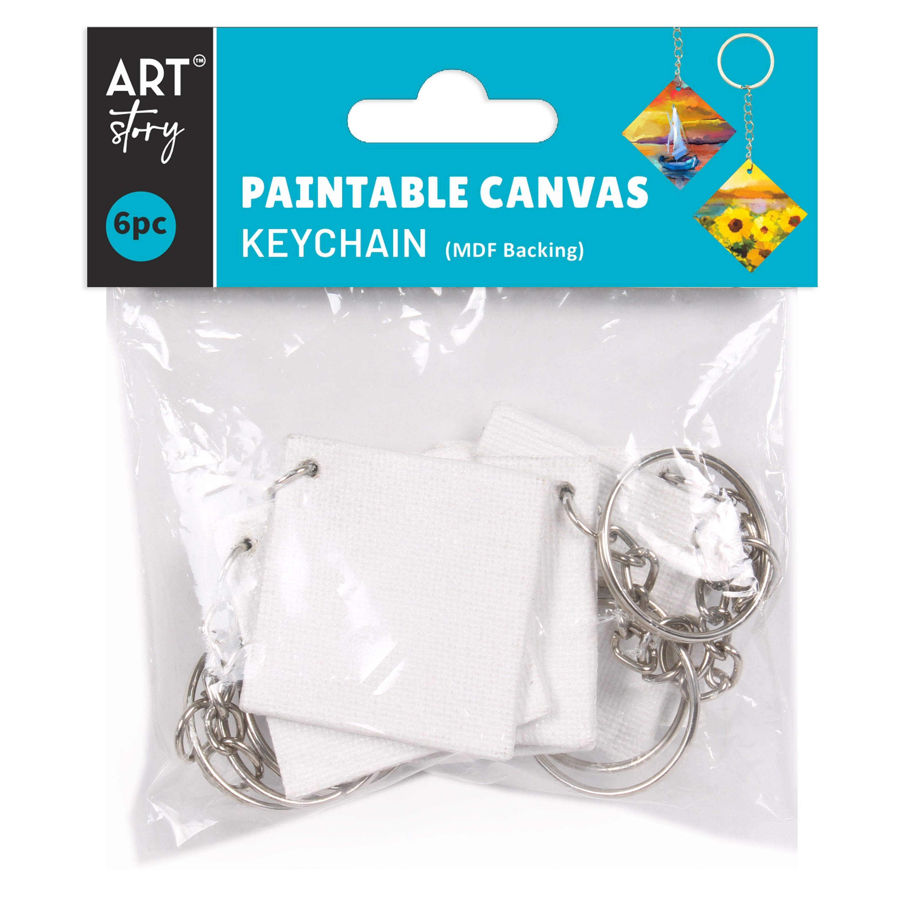 Paintable MDF Canvas Keychain 1.5 X 1.5 Inch 2mm Thick 6Pc