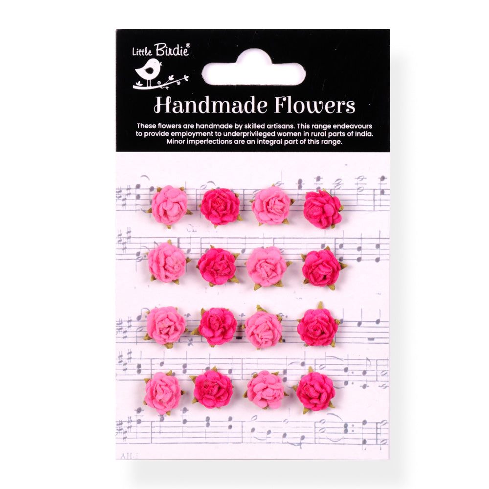 Handmade Flowers Precious Pink Beaded Micro Roses Approx 1.5Cm And 16Pcs