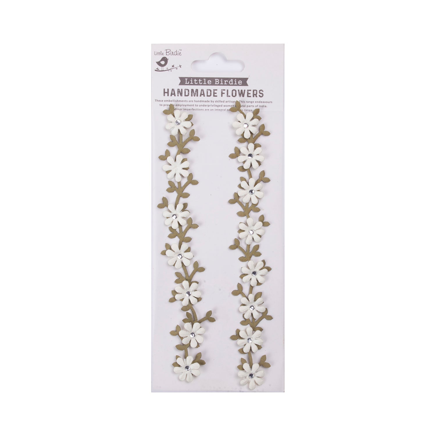 Handmade Stickers Jewel Floral Vine White 2pc