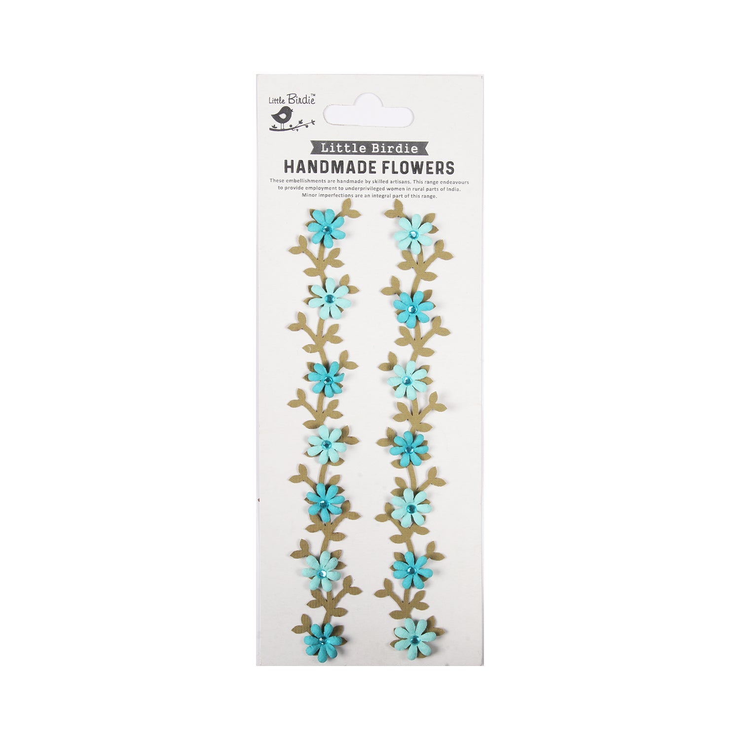 Handmade Stickers Jewel Floral Vine Blue 2pc
