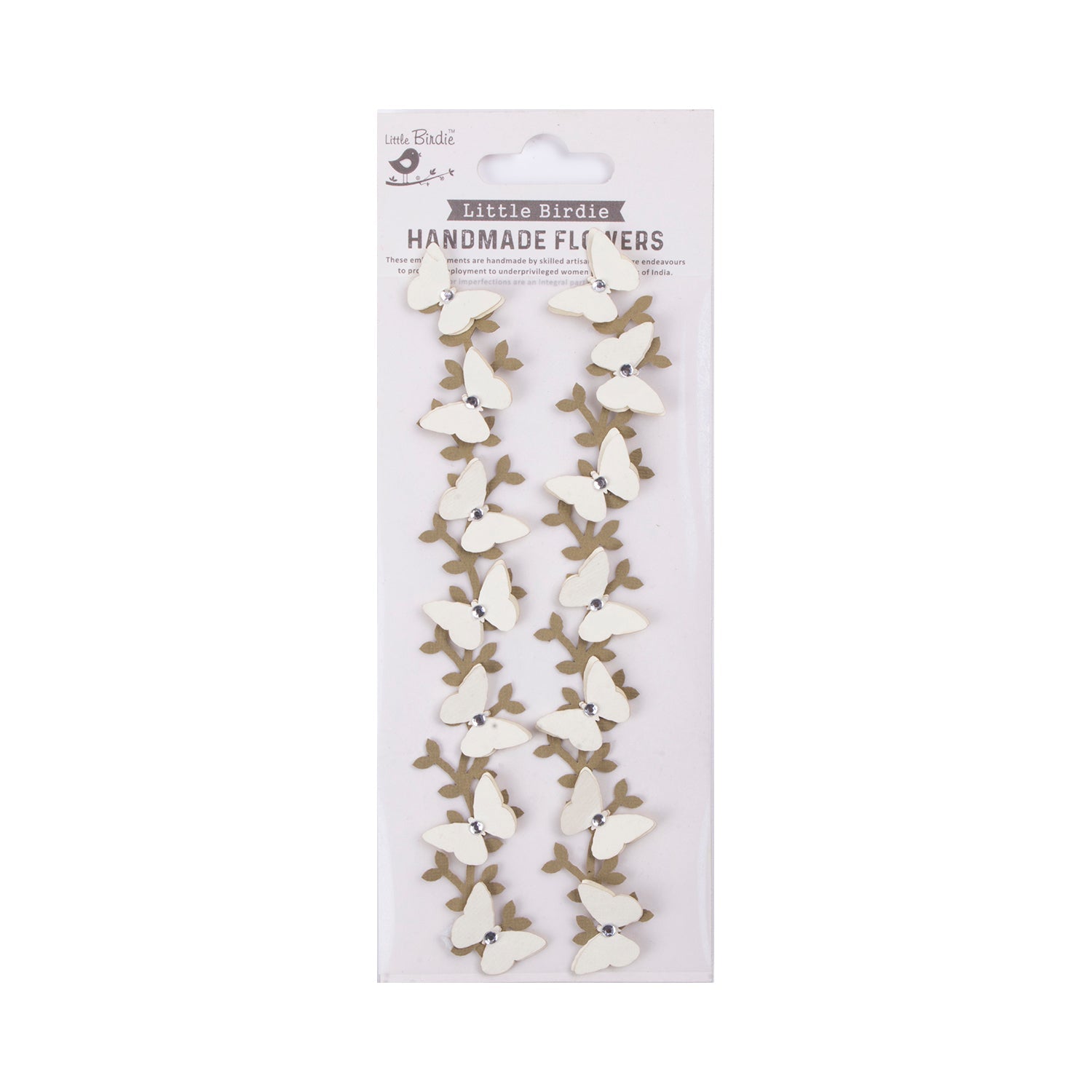 Handmade Stickers Jewel Butterfly Vine Off-white 2pc
