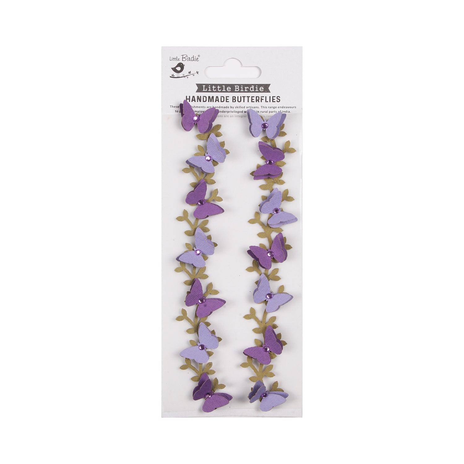 Handmade Stickers Jewel Butterfly Vine Off-Purple 2pc