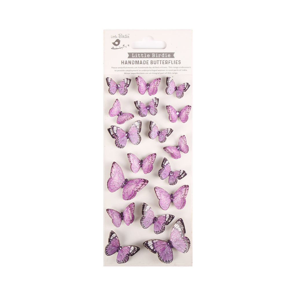 Handmade Stickers Pastel Purple 3D Jewel Butterfly 17pc