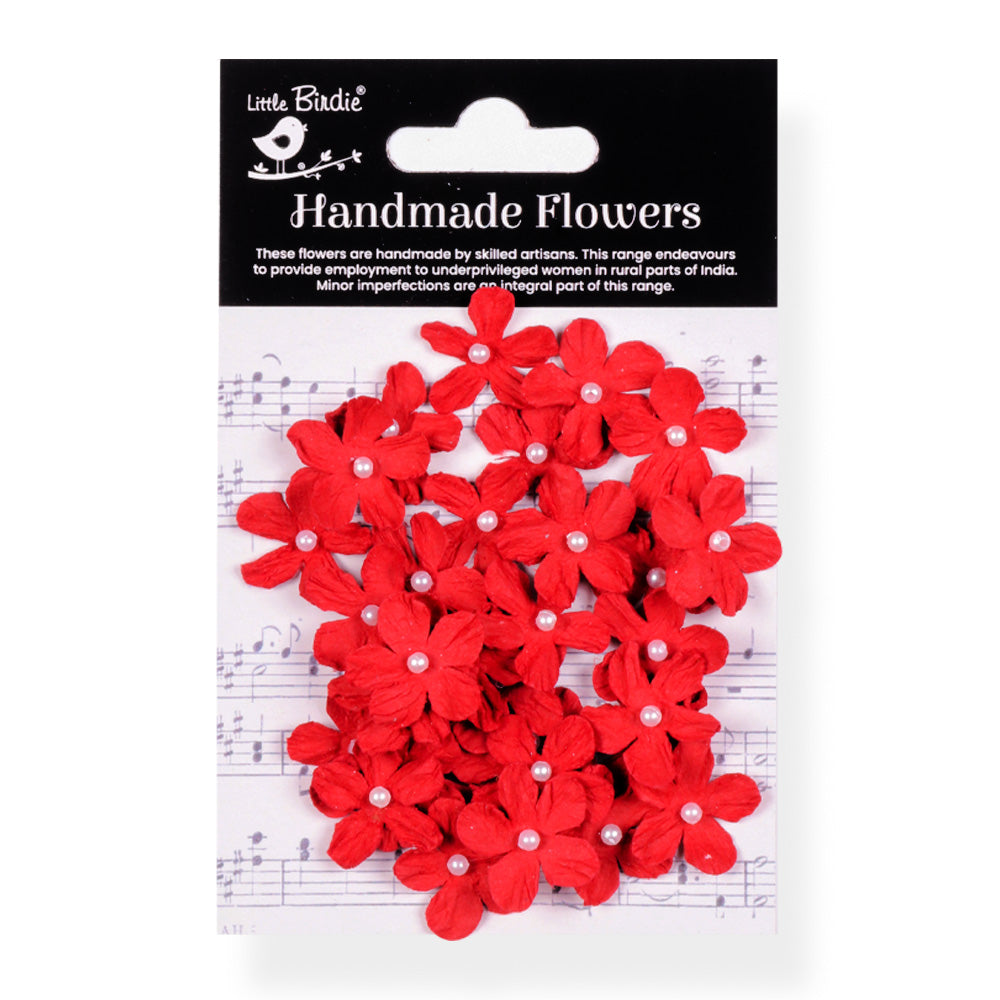 Handmade Flowers Cardinal Red Pearl Petites Approx 2cm 30pc