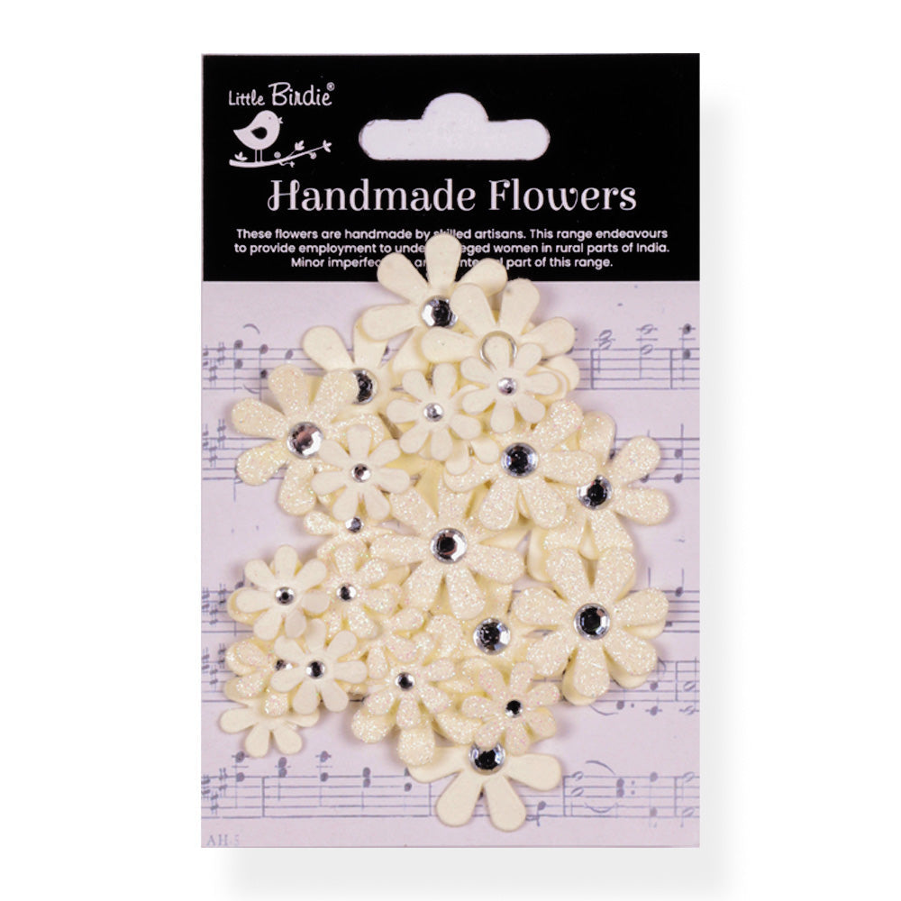 Handmade Flowers Ivory Pearl Sparkle Florettes Approx 1.5 & 2.5Cm 30Pc