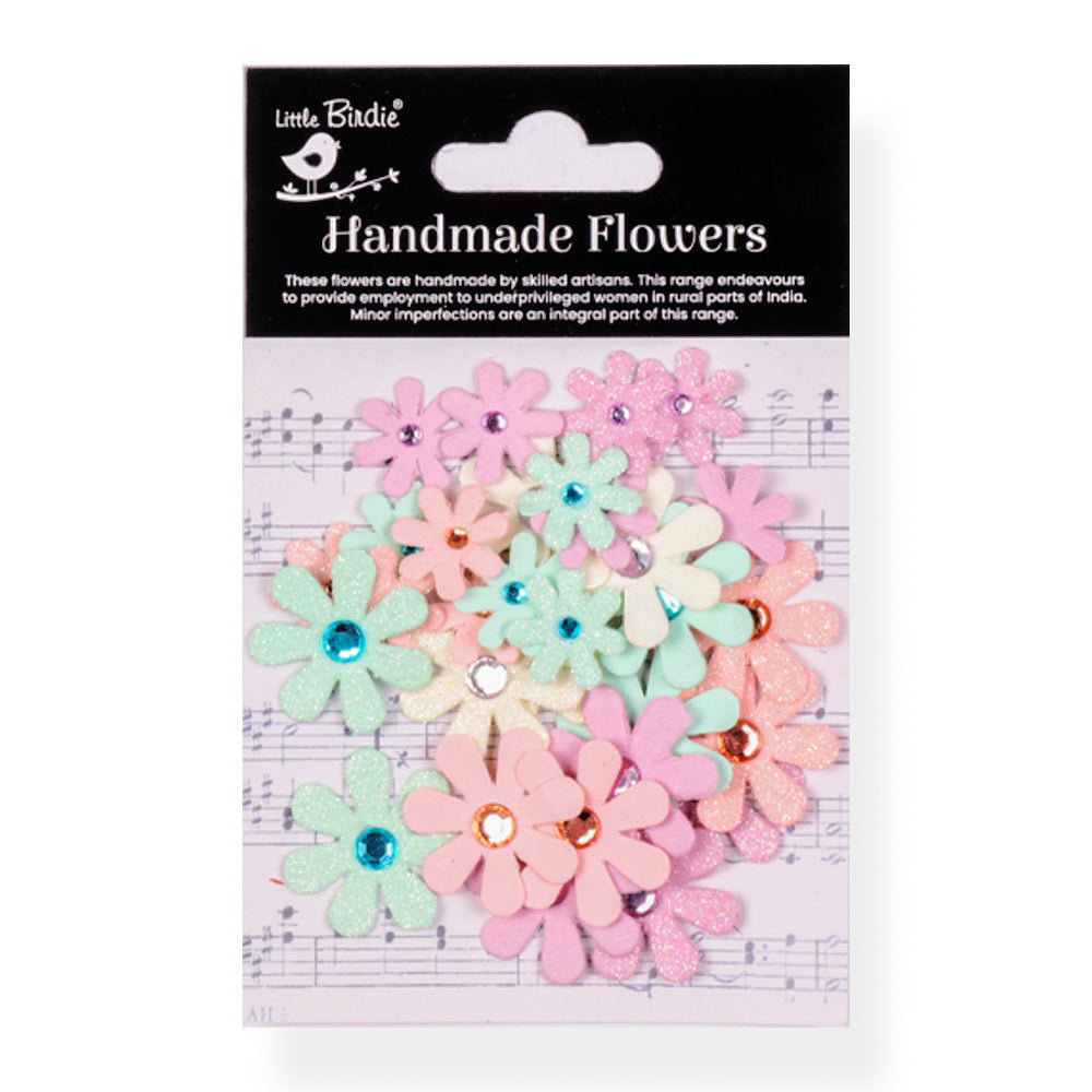 Handmade flowers Fairy Garden Sparkle Florettes Approx 1.5 & 2.5Cm 30Pc