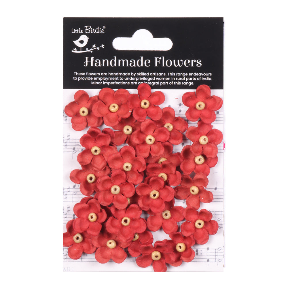 Handmade Flowers Cardinal Red Beaded Blooms Approx 2cm 30pc