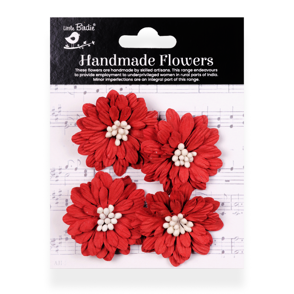 Handmade Flowers Cardinal Red Astra Approx 5Cm 4Pc