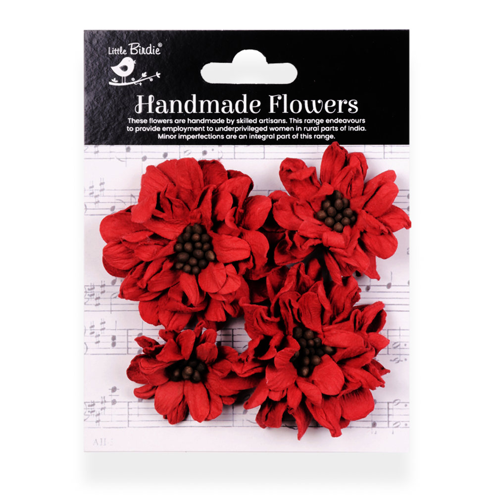 Handmade Flowers Cardinal Red Galina Approx 4 &6cm 4pc