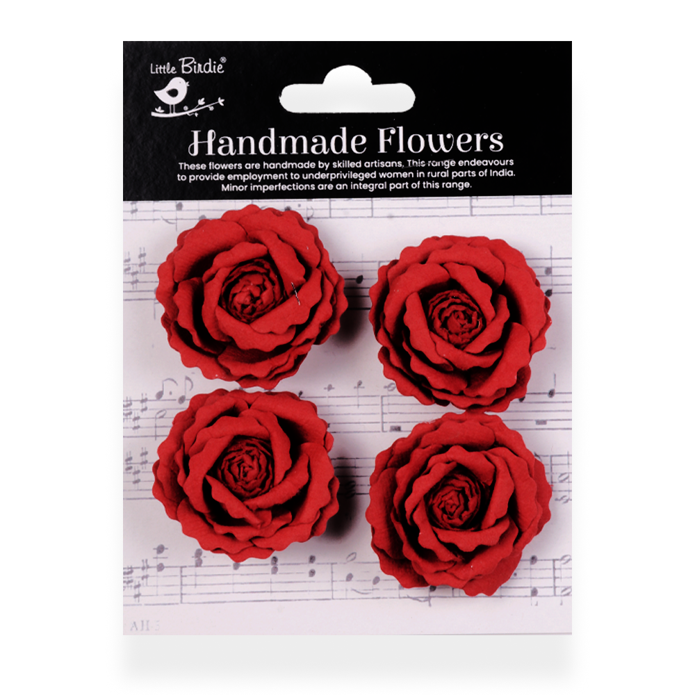 Handmade Flowers Cardinal Red Ellis Approx 4Cm 4Pc