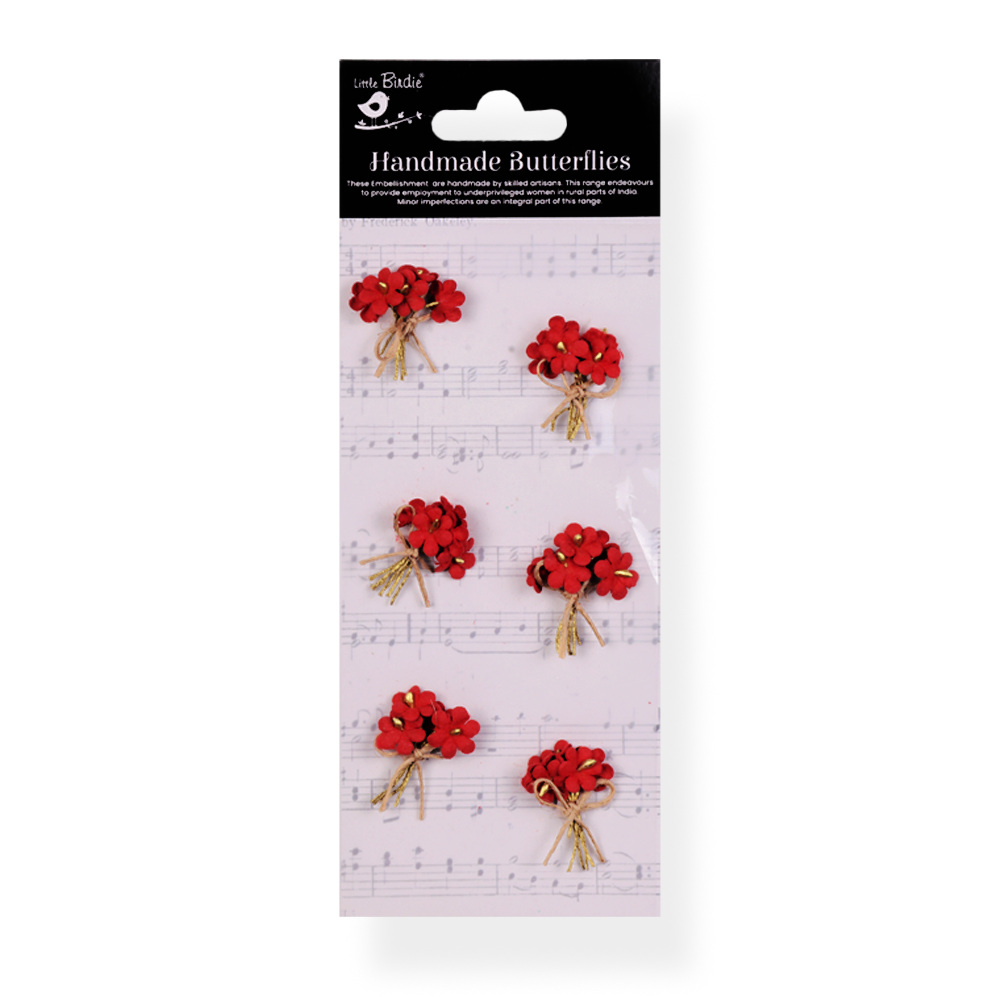 Handmade Flowers Cardinal Red Bouquet Approx 2.5cm 6pc