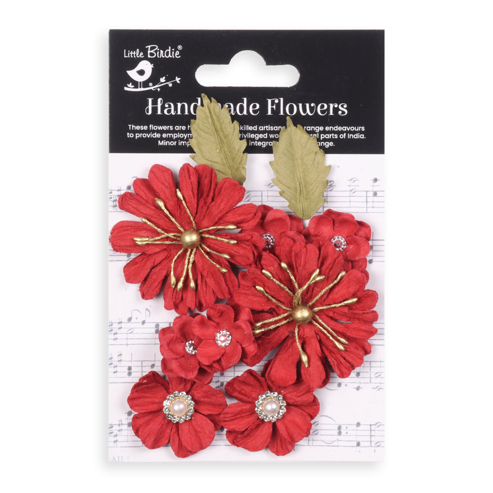 Handmade Flowers Cardinal Red Liora Approx 2 &4.5Cm 9Pc